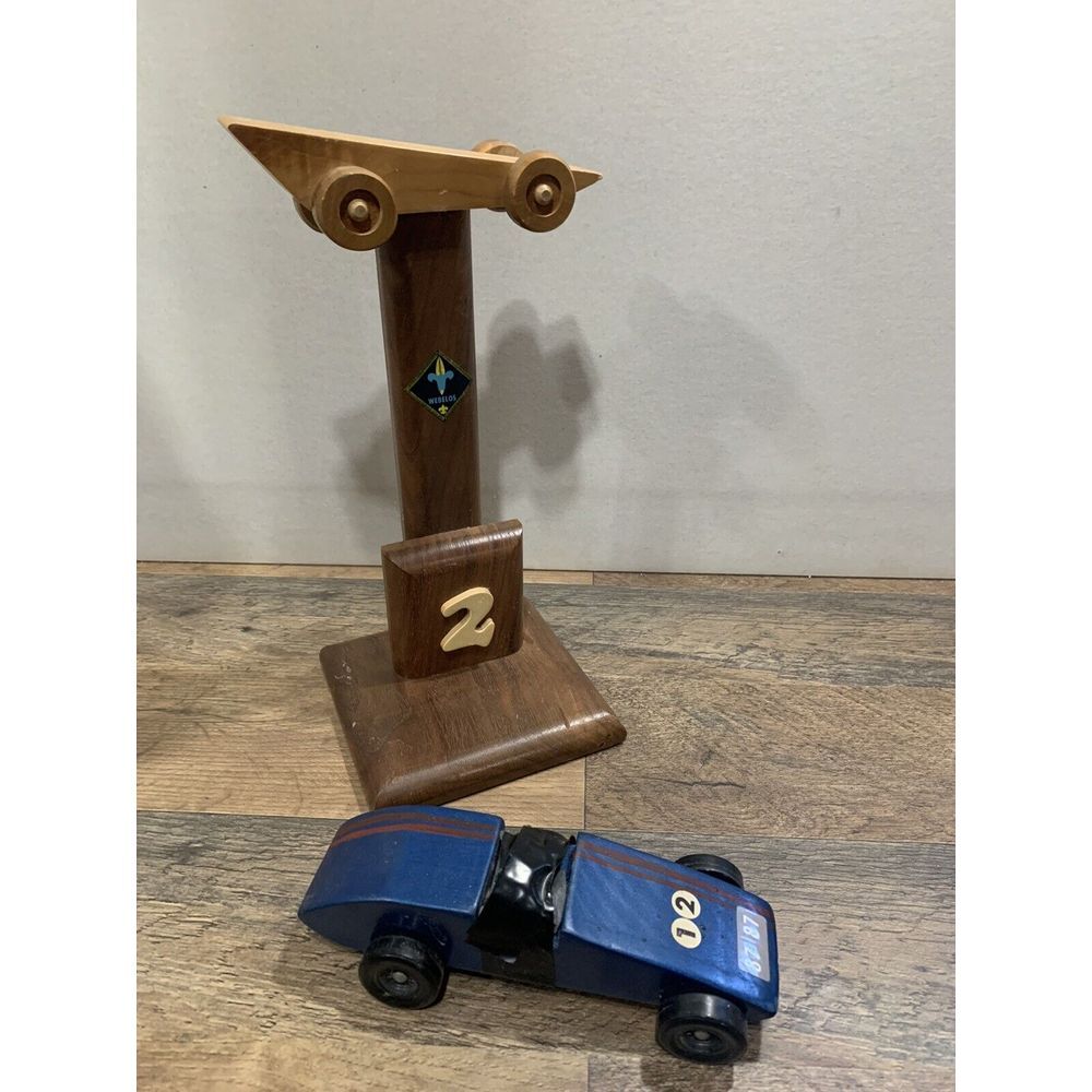 Vintage 80s Boy Scout Derby Car and 2nd Place Trophy